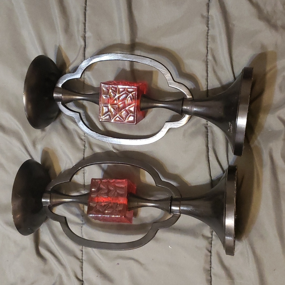 Black and Red large candle holders. Perfect for Halloween decor
